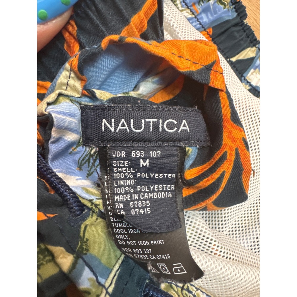 Nautica Mens Tropical Postcard Print Swim Trunks Orange Blue Board Shorts Small - Picture 6 of 9